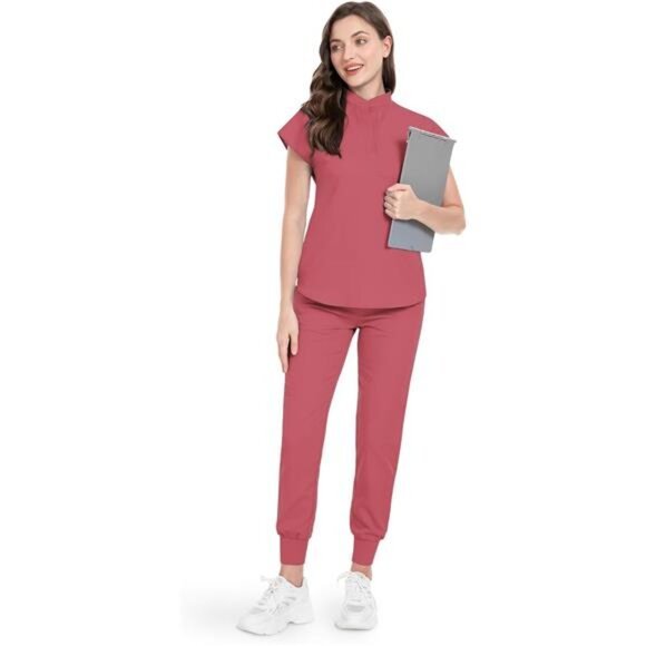 niaahinn Scrubs Set for Women Nurse Uniform Jogger Suit Stretch Top & Pants - Picture 2 of 7